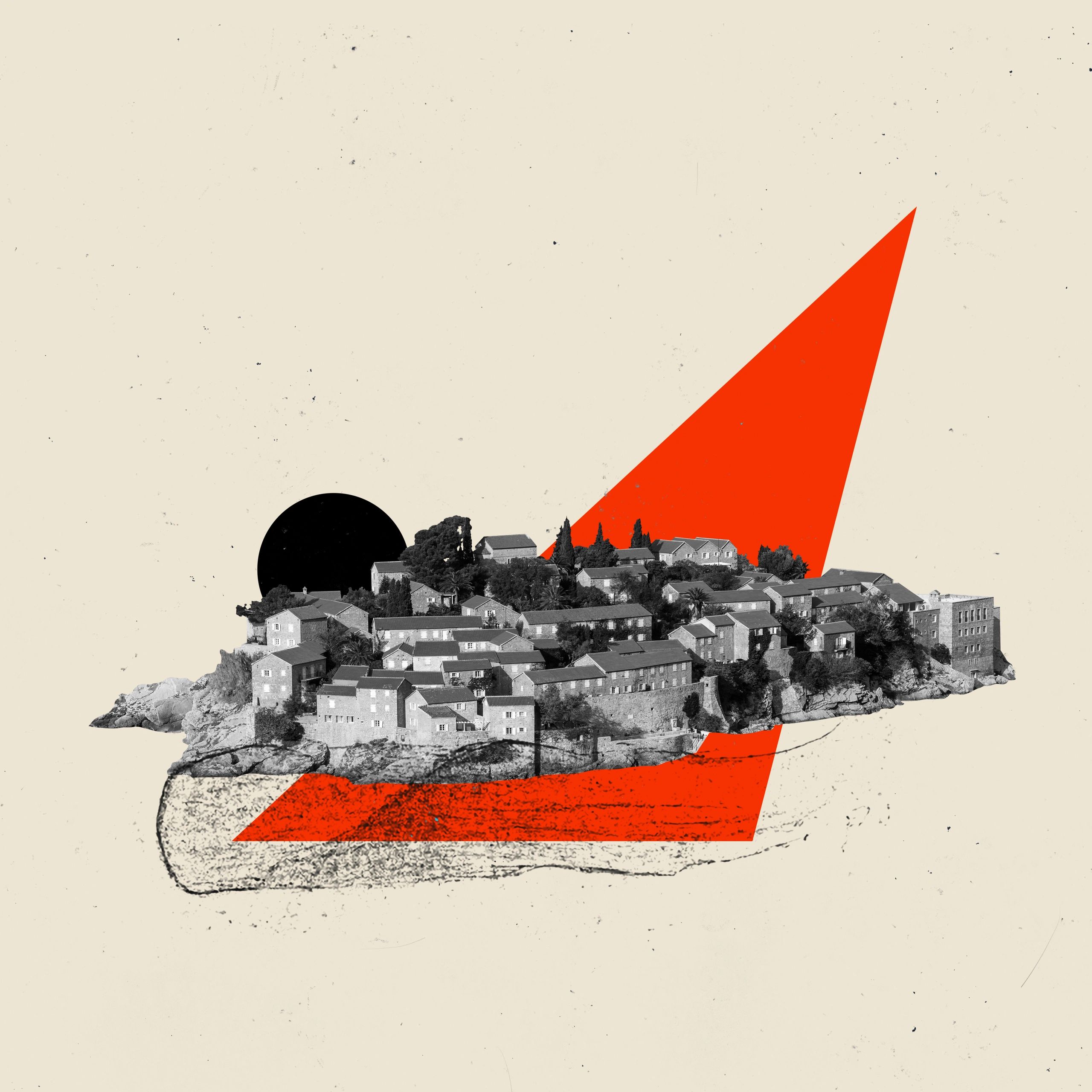 Retro style collage artwork with architectural composition
