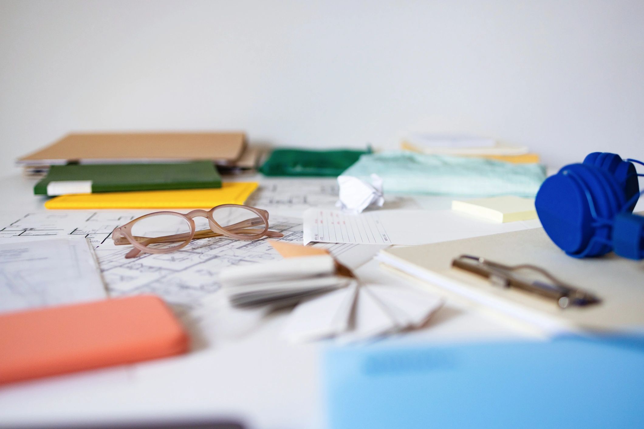 Creative workspace with sketches and study materials